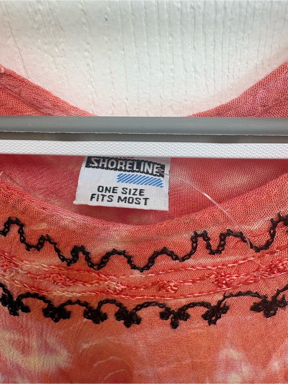 Shoreline Coral Tie-Dye Sleeveless Top/Coverup with Black Embroidery - Picture 2 of 2